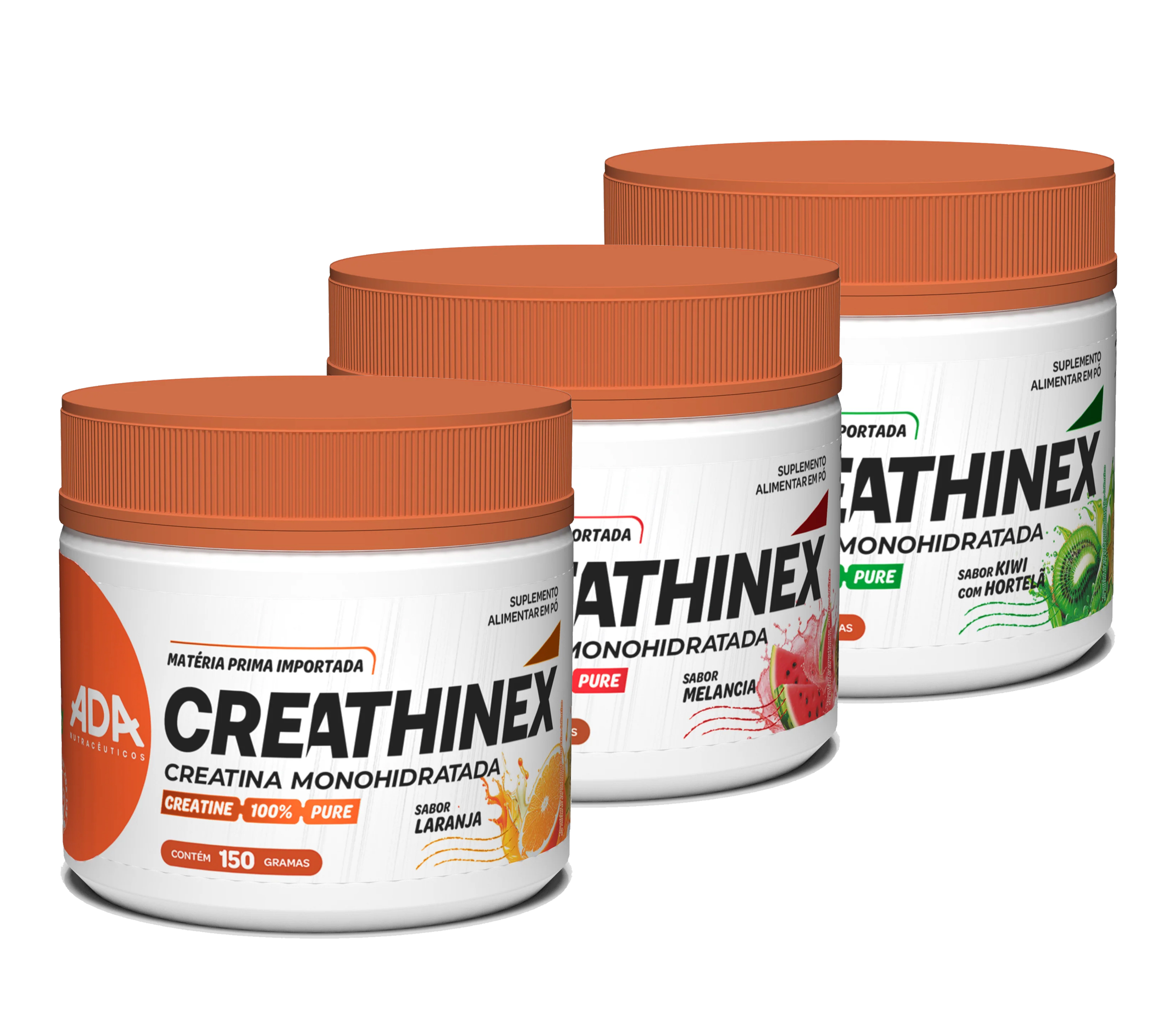 Combo Creathinex 150g Sabores Laranja, Melancia e Kiwi c/ Hortelã