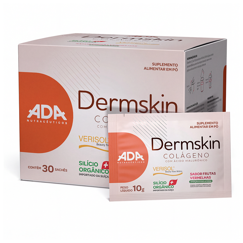 Dermskin - Colágeno Verisol + Ácido Hialurônico + Silício Orgânico - 30 Sachês 10g Frutas Vermelhas