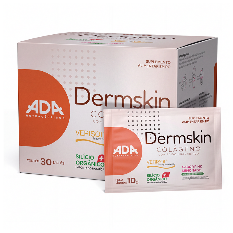 Dermskin - Colágeno Verisol + Ácido Hialurônico + Silício Orgânico - 30 Sachês 10g Pink Lemonade