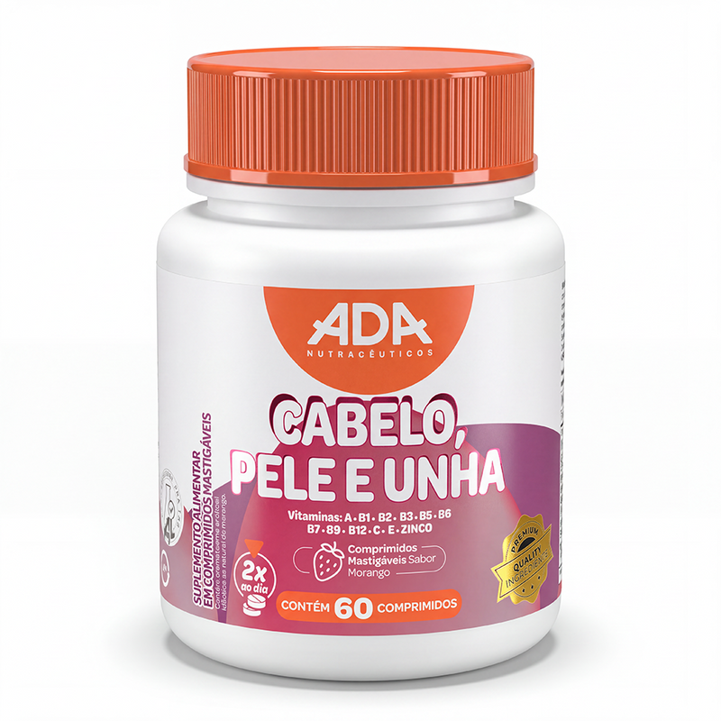 Cabelo, Pele e Unha - Sabor Morango - 60 Comprimidos Mastigáveis