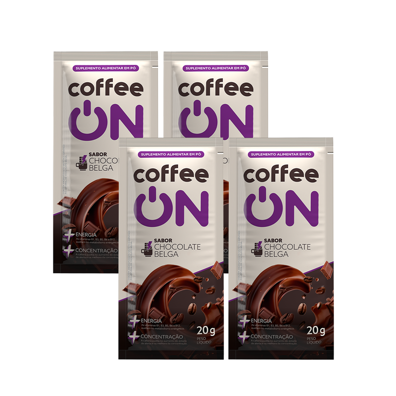 Combo 4x Café Funcional Sachê 20g Chocolate Belga Coffee ON