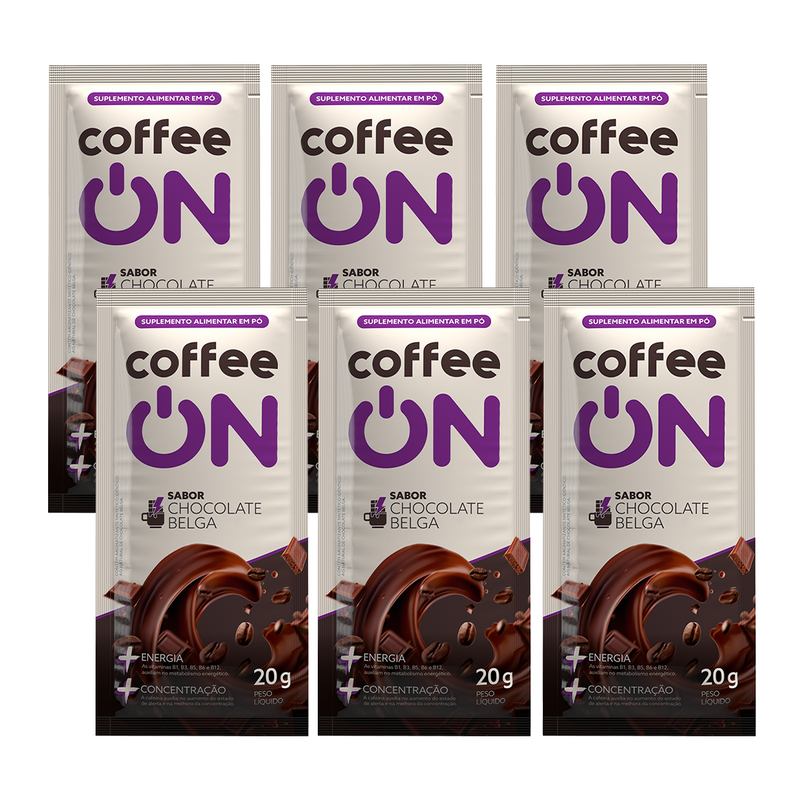Combo 6x Café Funcional Sachê 20g Chocolate Belga Coffee ON