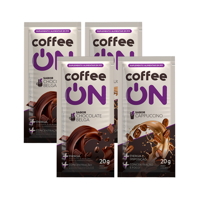 Combo Coffee ON 4 Sachês 20g 2x Cappuccino 2x Chocolate Belga