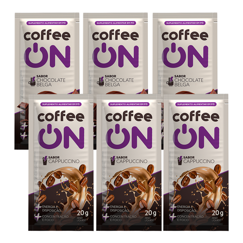 Combo Coffee ON 6 Sachês 20g 3x Cappuccino 3x Chocolate Belga