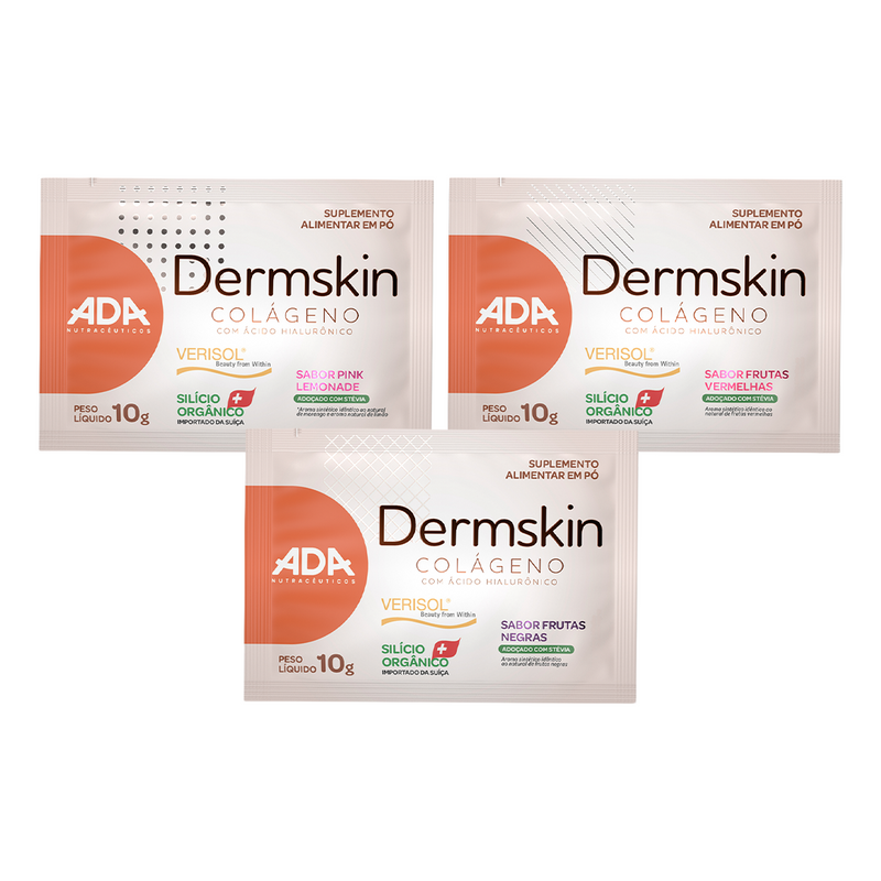 Combo Dermskin 3 Sachês 10g Frutas Vermelhas Frutas Negras Pink Lemonade