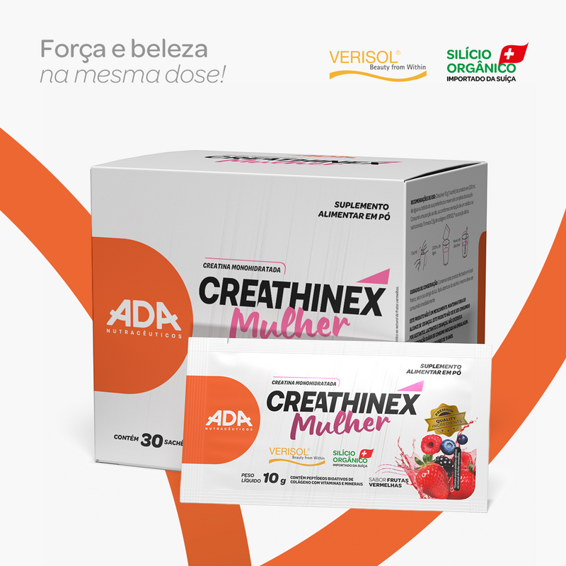 Creathinex Mulher - Creatina + Colágeno Verisol + Silício Orgânico - 30 Sachês 10g