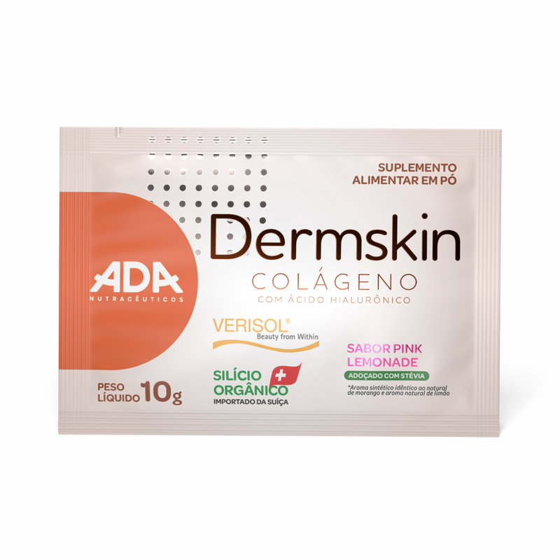 Combo 2x Dermskin - Colágeno Verisol + Ácido Hialurônico + Silício Orgânico - Sachê 10g Pink Lemonade