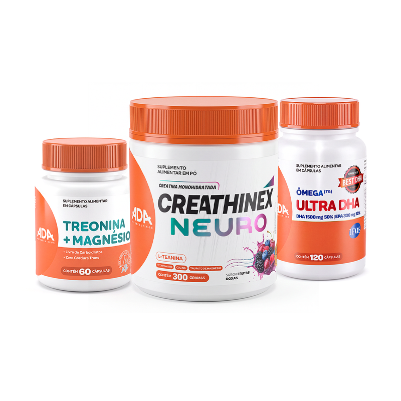 Kit Feitiço do Foco: Creathinex Neuro 300g + Ômega 3 IFOS 10 EPA 50 DHA 120 Cápsulas + Treonina + Magnésio