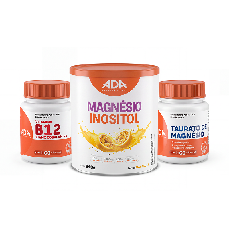 Kit Noite de Halloween: Magnésio Inositol 240g + Vitamina B12 Cianocobalamina 60 Cápsulas + Taurato de Magnésio 60 Cápsulas