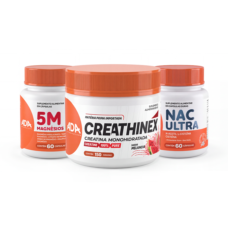 Kit Treino & Recuperação: Creathinex 150g Melancia + 5 Magnésios + NAC Ultra 60 Cápsulas