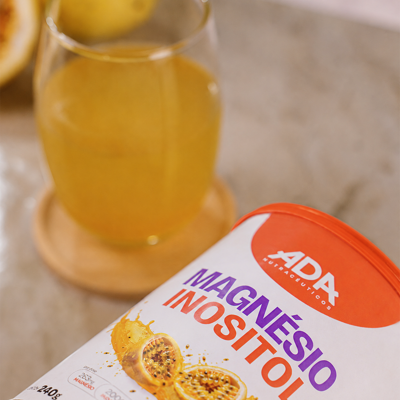 Bebida preparada com Magnésio Inositol sabor Maracujá da Ada Nutracêuticos