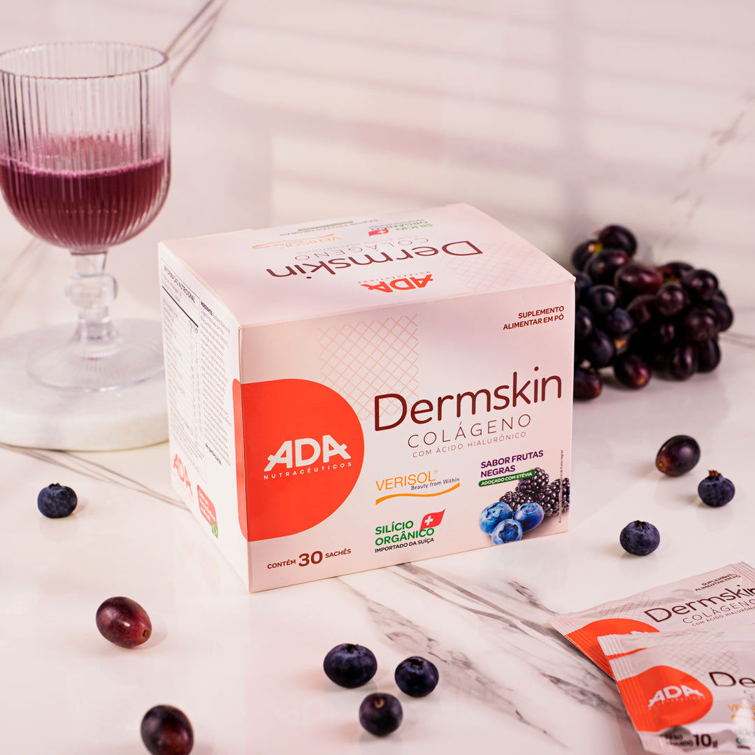 Dermskin - Colágeno Verisol + Ácido Hialurônico + Silício Orgânico - 30 Sachês 10g Frutas Negras