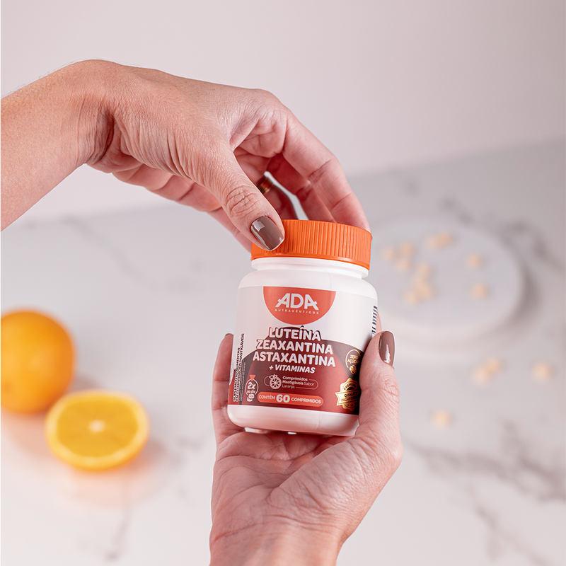 Luteína, Zeaxantina e Astaxantina - Sabor Laranja - 60 Comprimidos Mastigáveis