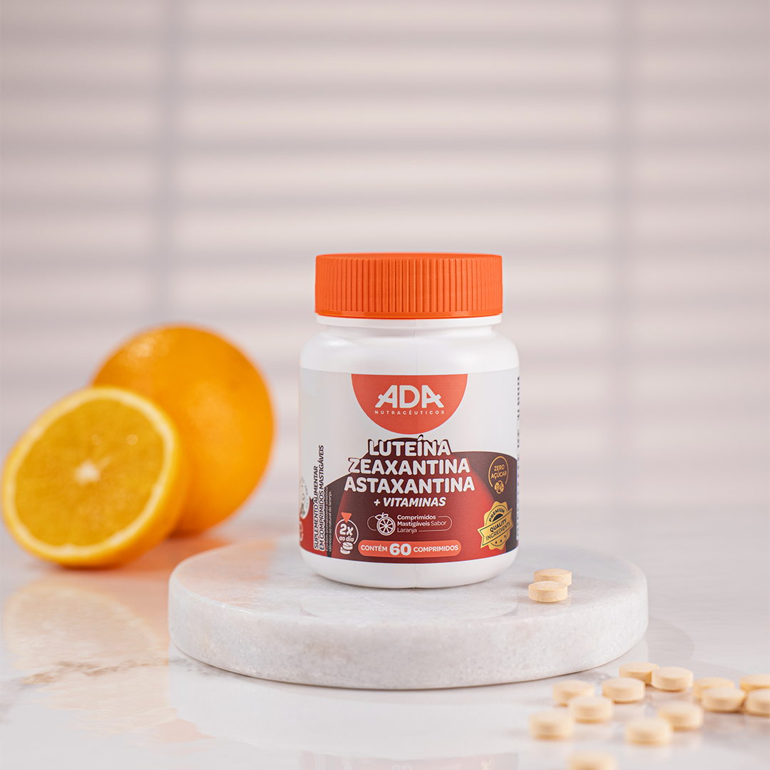 Luteína, Zeaxantina e Astaxantina - Sabor Laranja - 60 Comprimidos Mastigáveis
