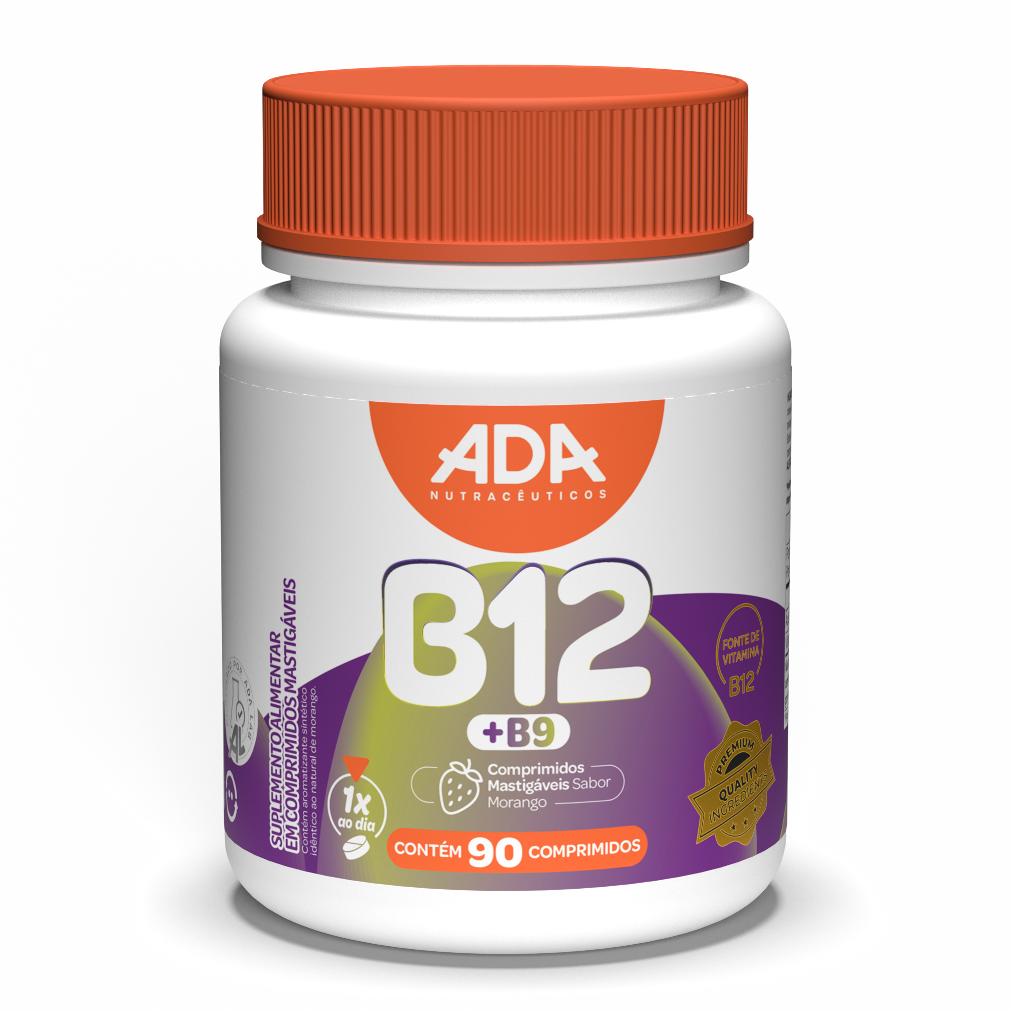 Vitamina B12 + B9 - Sabor Morango - 90 Comprimidos Mastigáveis