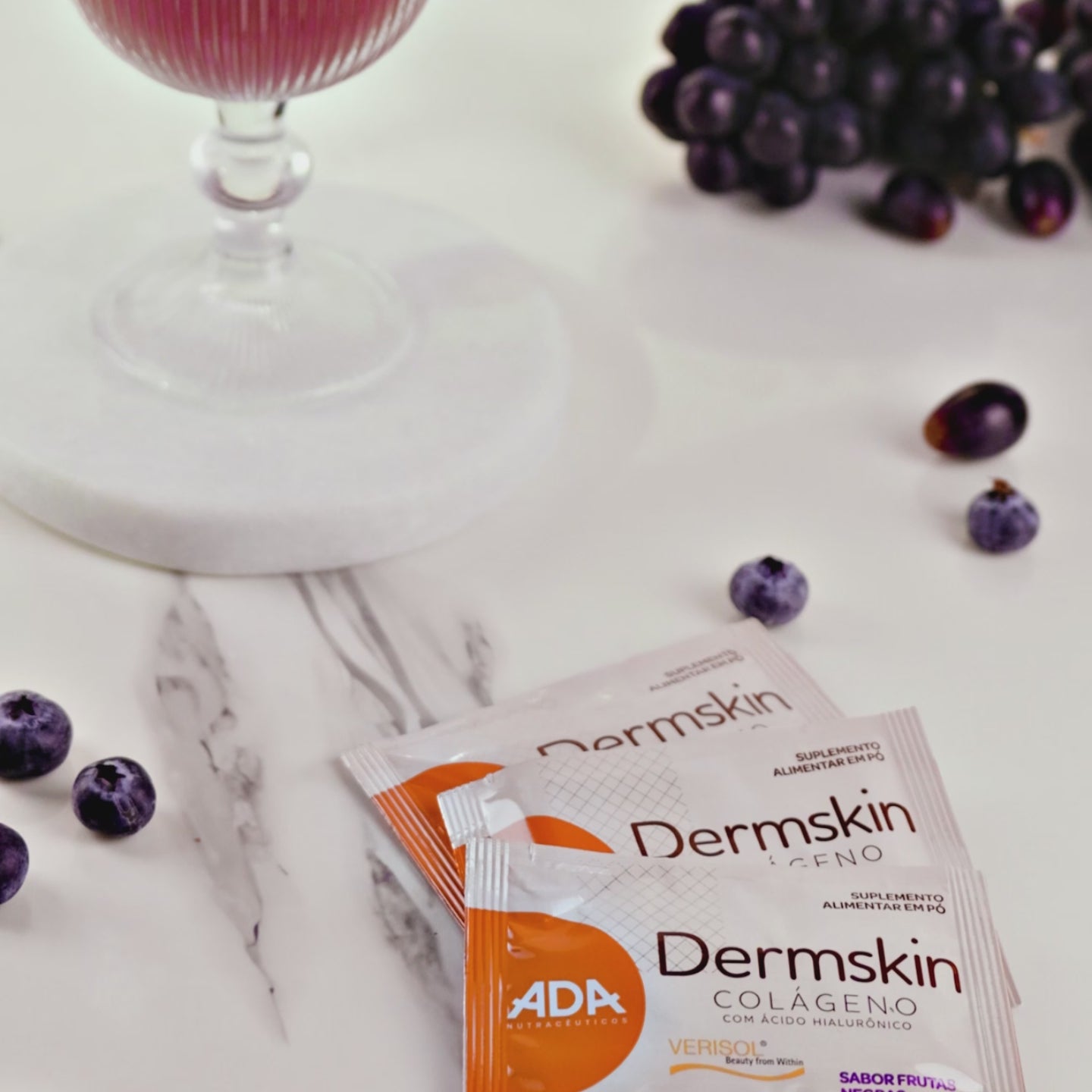 Dermskin - Colágeno Verisol + Ácido Hialurônico + Silício Orgânico - 30 Sachês 10g Frutas Negras