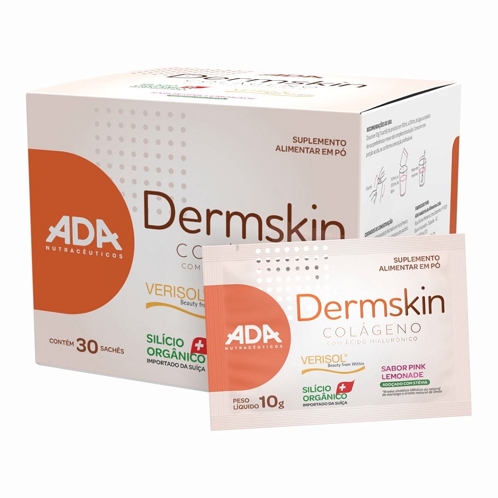 Dermskin - Colágeno Verisol + Ácido Hialurônico + Silício Orgânico - 30 Sachês 10g Pink Lemonade